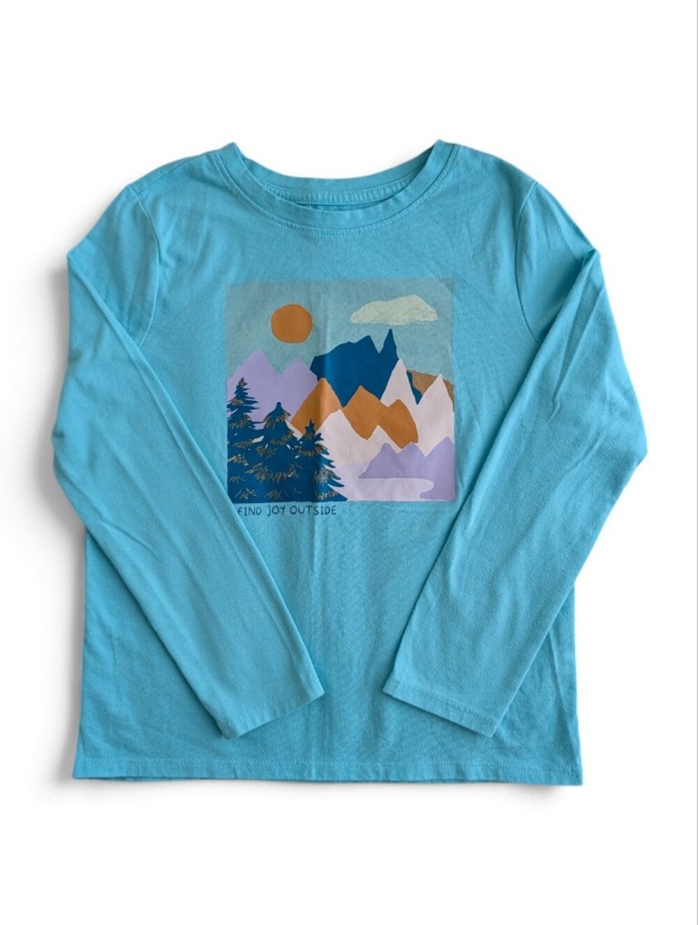 Cat & Jack Girls Turquoise Long-Sleeve Tee with Mountain Graphic Size S(6/7)